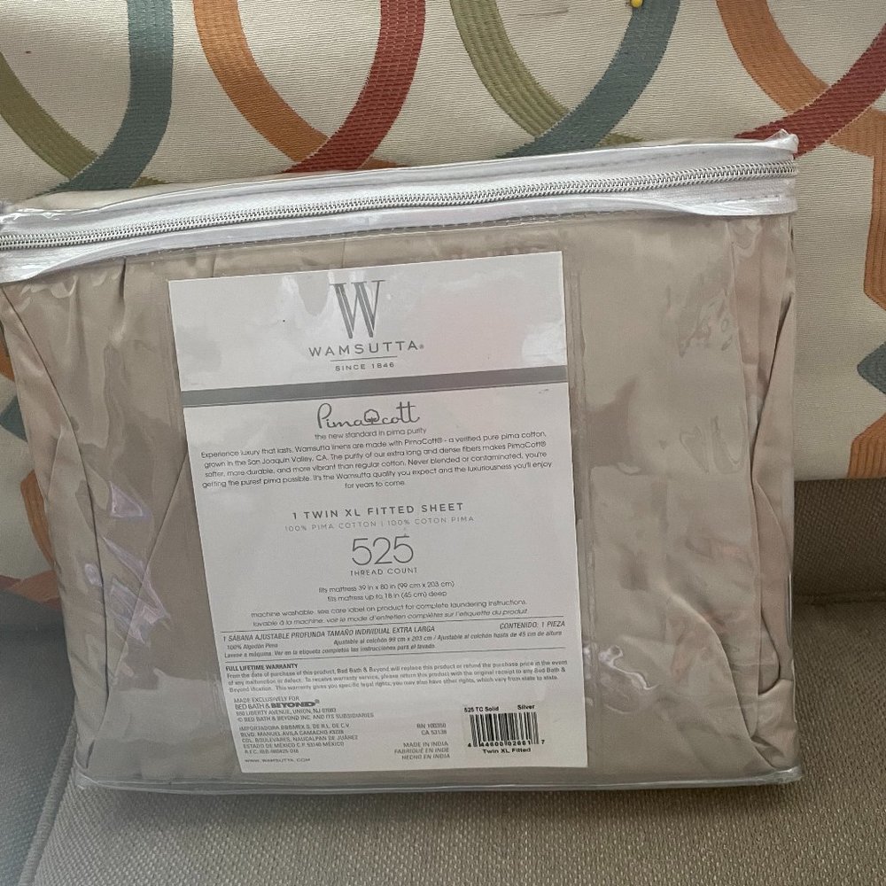 Wamsutta PimaCott Solid 525-Thread-Count Twin Fitted Sheet in Silver